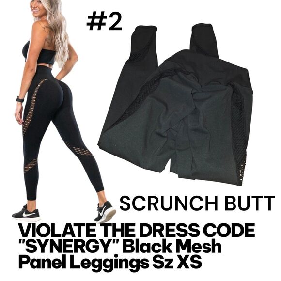 VIOLATE THE DRESS CODE "SYNERGY" Sz S Scrunch Butt Black Logo Workout Leggings - Picture 1 of 6